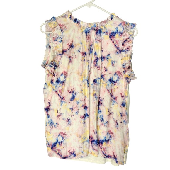 Dolan Left Coast Tops - Dolan Left Coast Tie Dye Top Sz Large Boho Ruffle Sleeveless Mixed Media Blouse